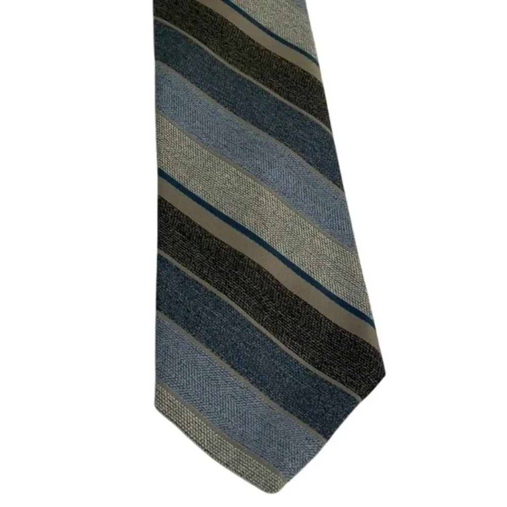 Vintage 80s Johnny Carson USA Striped Necktie Blue Gray Polyester Tie